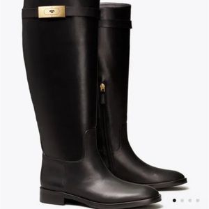 Tory Burch 7.5 T Hardware Riding Boot Black Leather Store Display